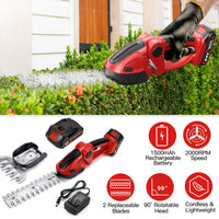 24V Cordless Handheld Grass Shear Hedge Trimmer with 90° Cutting Angle 2Pcs Replaceable Blades Electric Shrub Trimmer Hedge Cutter with Detachable Battery for Garden Lawn