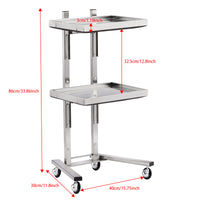 2 Tier Beauty Salon SPA Rolling Cart with Double Storage Tray Stainless Steel