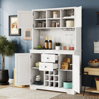 Coffee Bar Cabinet Kitchen Cabinet with Storage, Farmhouse Wine Cabinet with Drawers shelves and cabinets, Buffet Cabinet Wine & Glass Racks for Dining Room, White