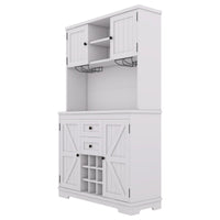 Coffee Bar Cabinet Kitchen Cabinet with Storage, Farmhouse Wine Cabinet with Drawers shelves and cabinets, Buffet Cabinet Wine & Glass Racks for Dining Room, White