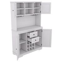 Coffee Bar Cabinet Kitchen Cabinet with Storage, Farmhouse Wine Cabinet with Drawers shelves and cabinets, Buffet Cabinet Wine & Glass Racks for Dining Room, White