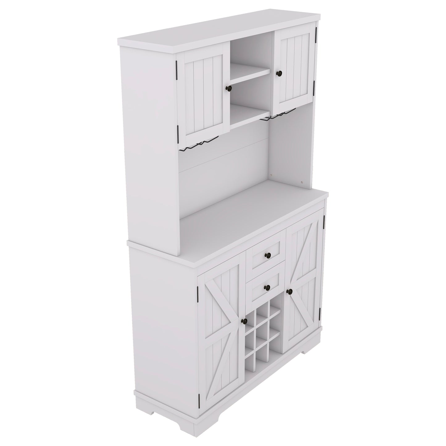 Coffee Bar Cabinet Kitchen Cabinet with Storage, Farmhouse Wine Cabinet with Drawers shelves and cabinets, Buffet Cabinet Wine & Glass Racks for Dining Room, White