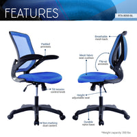 Mesh Task Office Chair with Flip Up Arms, Blue