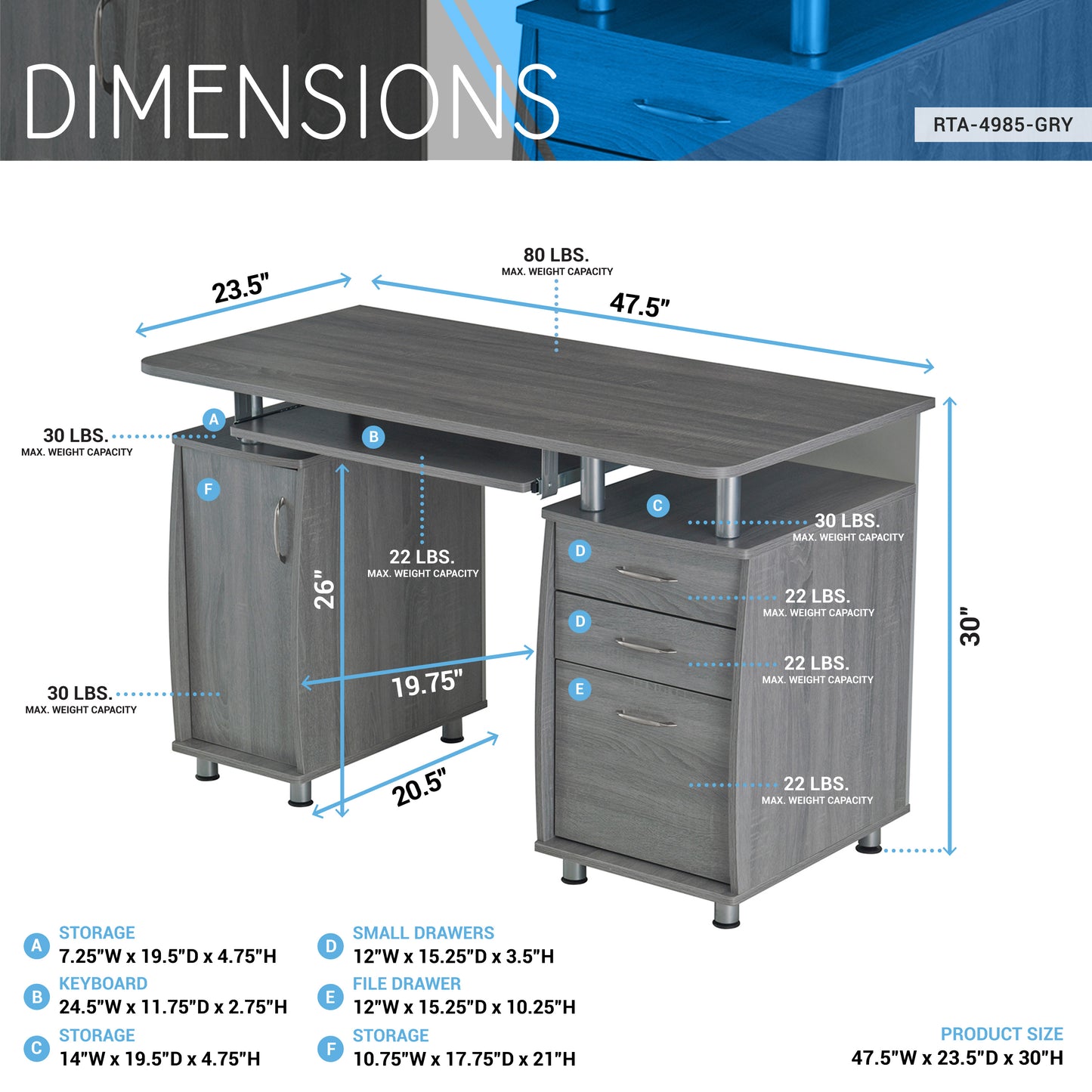 Complete Workstation Computer Desk with Storage, Grey