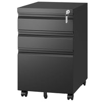 3 Drawer Mobile File Cabinet with Lock,Metal Filing Cabinets for Home Office Organizer Letters/Legal/A4,Fully Assembled,Black