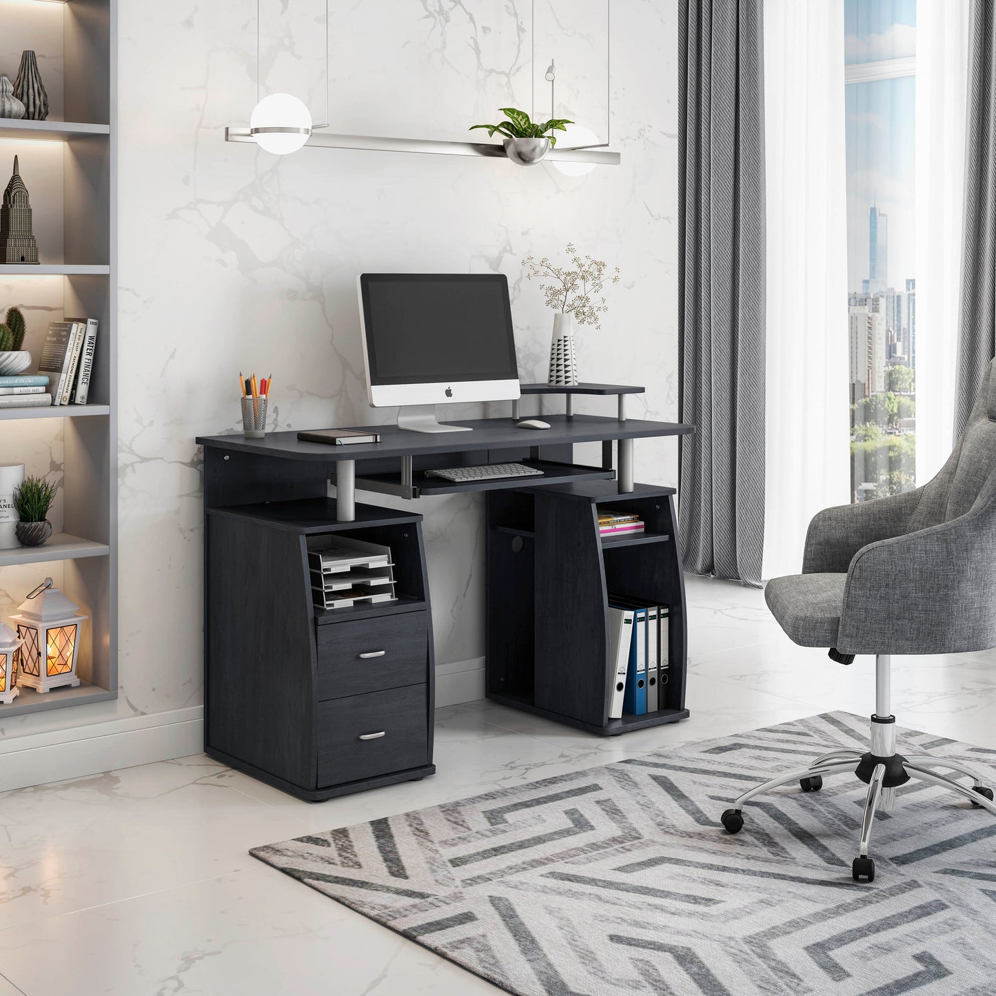 Complete Computer Workstation Desk With Storage, Espresso