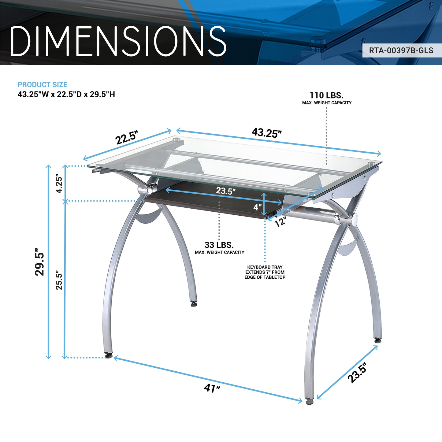 Clear Glass Top Computer Desk with Pull Out Keyboard Panel, Clear