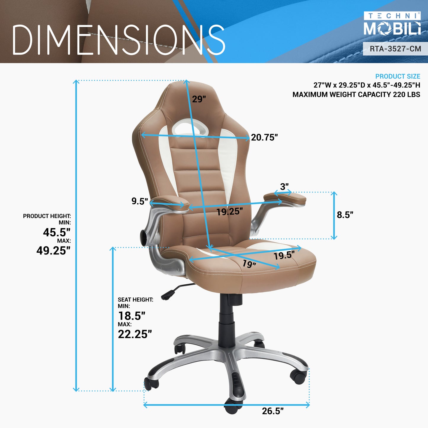 High Back Executive Sport Race Office Chair with Flip-Up Arms, Camel