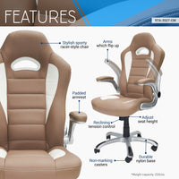 High Back Executive Sport Race Office Chair with Flip-Up Arms, Camel