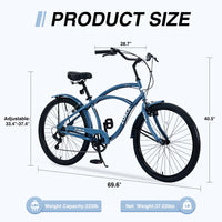 7 Speed Bicycles,  Multiple Colors 26"Inch  Beach Cruiser Bike