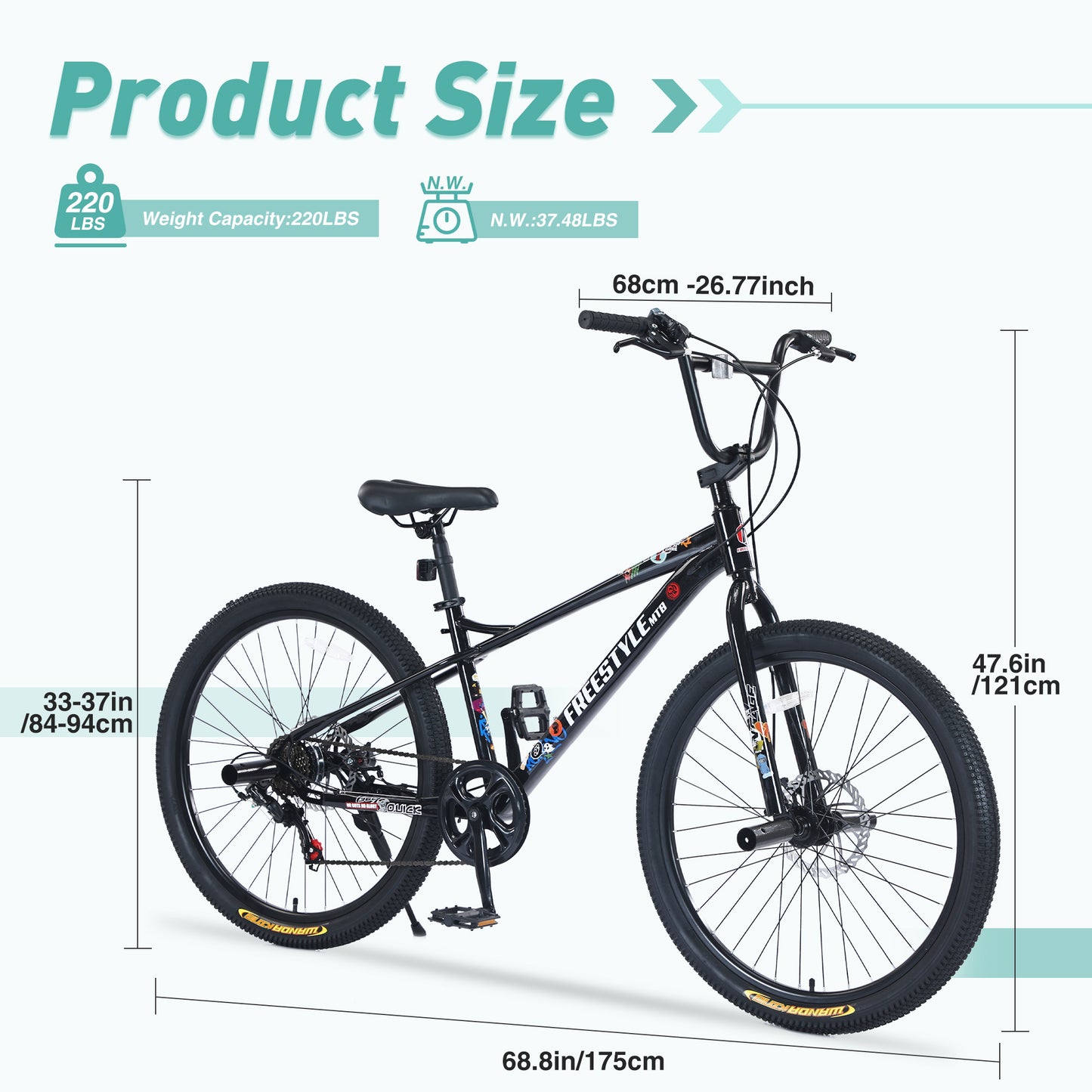 Freestyle Kids Bike Double Disc Brakes 26 Inch Children's Bicycle for Boys Girls Age 12+ Years