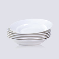 White Dinner Plates Set of 6, 9.5 Inch Salad Serving Modern Round Dishes - Dishwasher, Microwave, Oven Safe, Scratch Resistant, Smooth Glaze