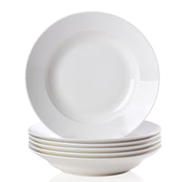 White Dinner Plates Set of 6, 9.5 Inch Salad Serving Modern Round Dishes - Dishwasher, Microwave, Oven Safe, Scratch Resistant, Smooth Glaze