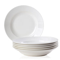 White Dinner Plates Set of 6, 9.5 Inch Salad Serving Modern Round Dishes - Dishwasher, Microwave, Oven Safe, Scratch Resistant, Smooth Glaze