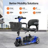 3 Wheel Mobility Scooters for Adults, Foldable Mobility Scooter for Seniors, Powered Electric Scooter with Basket, Heavy Duty Mobile for Travel, Elderly - Long Range Power Extended Battery (Blue)