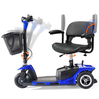 3 Wheel Mobility Scooters for Adults, Foldable Mobility Scooter for Seniors, Powered Electric Scooter with Basket, Heavy Duty Mobile for Travel, Elderly - Long Range Power Extended Battery (Blue)