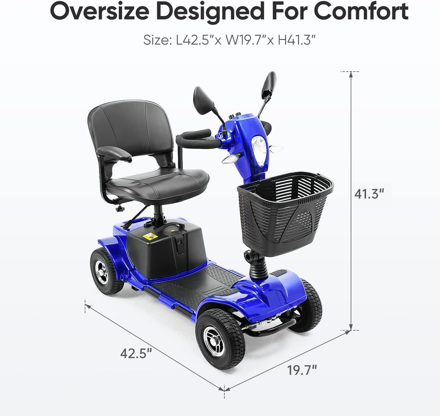 4 Wheel Mobility Scooters, Upgrade Electric Power Mobile Scooter for Seniors Adult with Lights Collapsible and Compact Duty Travel w/Basket Extended Battery