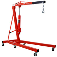 2 Ton Folding Engine Hoist Cherry Picker Shop Crane Hoist Lift, Heavy Duty Steel with 6 Iron Caster Wheels (red)