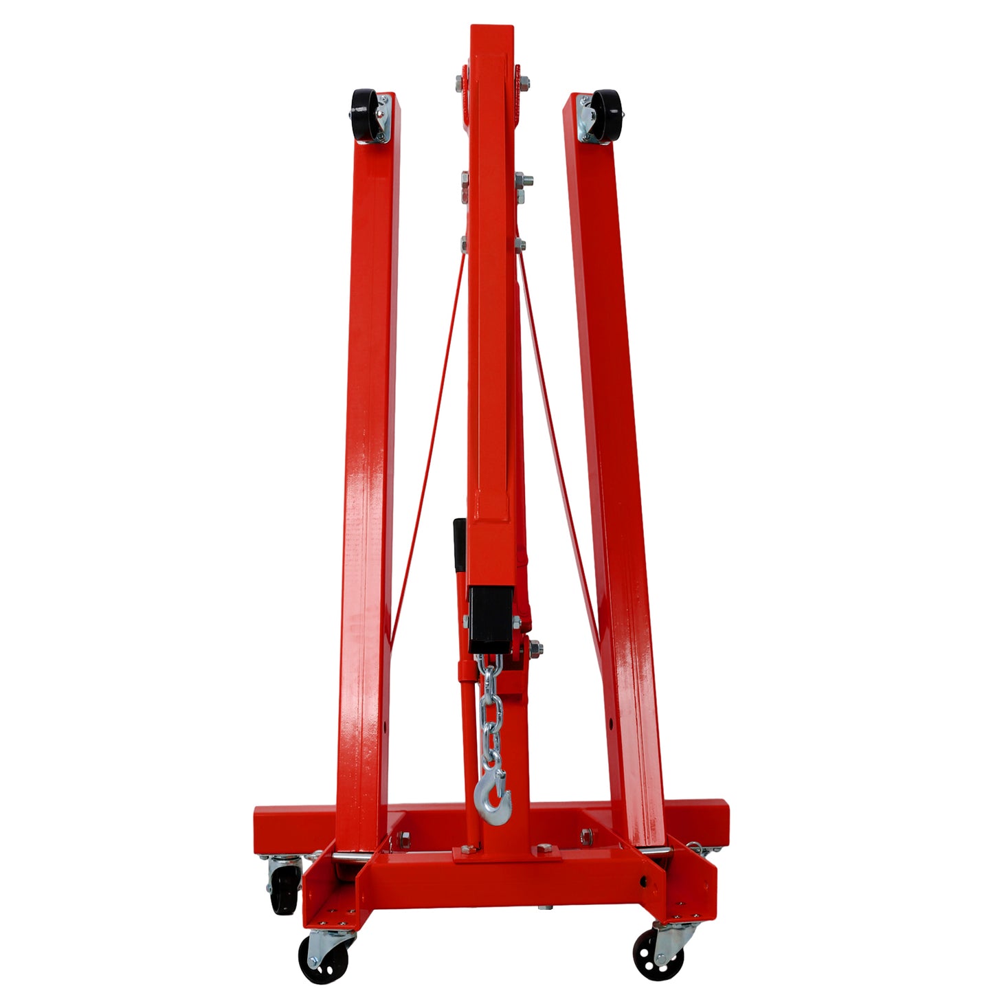 2 Ton Folding Engine Hoist Cherry Picker Shop Crane Hoist Lift, Heavy Duty Steel with 6 Iron Caster Wheels (red)