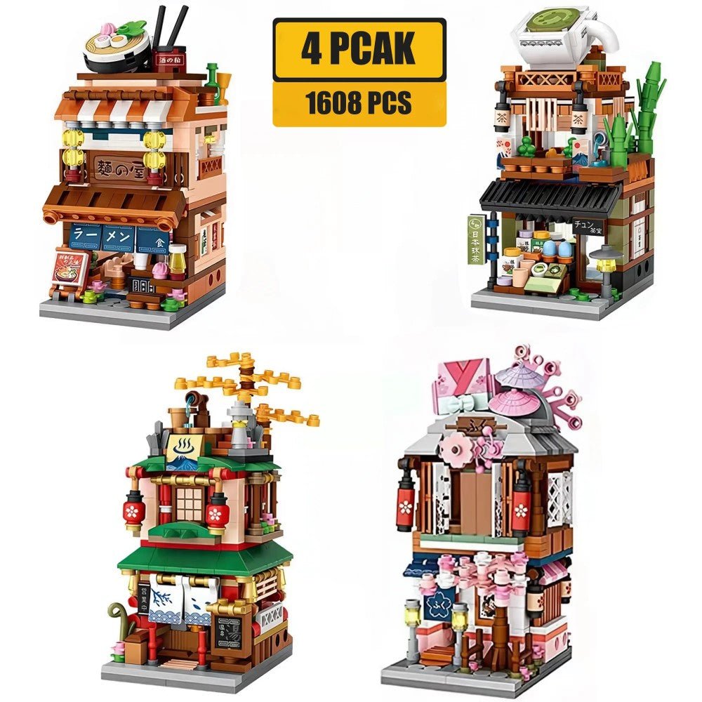 Building Blocks Set of 4, Kids Mini Building Block Kit, 1608Pcs Japan House Building Set Gift for 6-12 Years Old Kid Girls and Boys