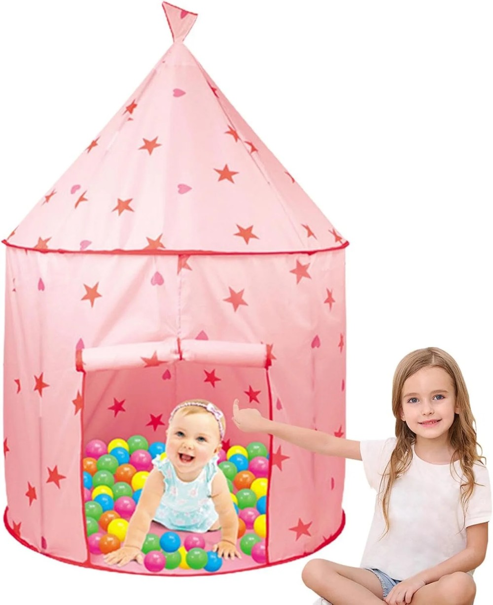 Children Play Princess Tent Pink - Tent for Girl Castle Indoor/Outdoor Foldable with Carry Case