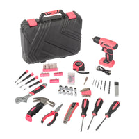 146-Piece Drill Set with 8V Pink Cordless Drill, Home Tool Kit with Drill, House Repairing Hand Tool Kits with Portable Case, for DIY Home Maintenance