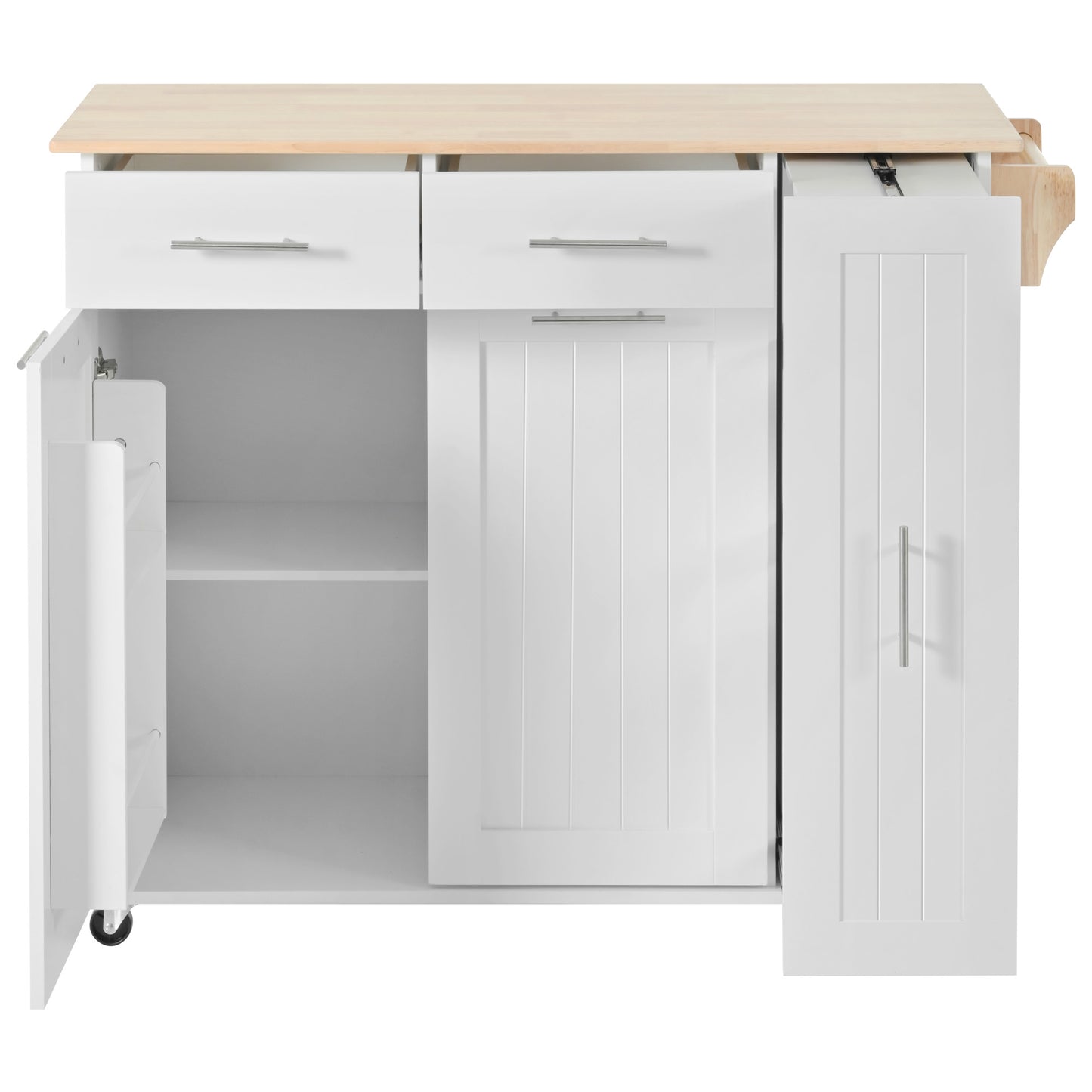 Kitchen Island with Drop Leaf, Kitchen Storage Cart with 3 Tier Pull Out Cabinet Organizer, Internal Storage Rack, Rolling Kitchen Cart on Wheels with Towel Rack, 2 Drawers, for Kitchen, White