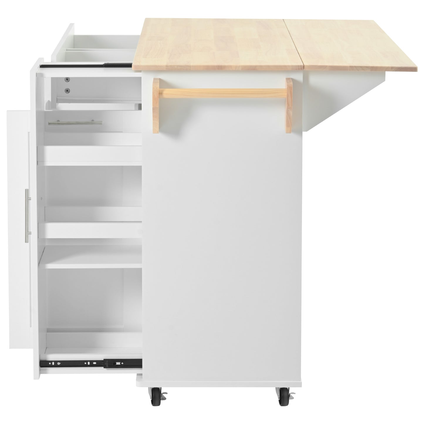 Kitchen Island with Drop Leaf, Kitchen Storage Cart with 3 Tier Pull Out Cabinet Organizer, Internal Storage Rack, Rolling Kitchen Cart on Wheels with Towel Rack, 2 Drawers, for Kitchen, White