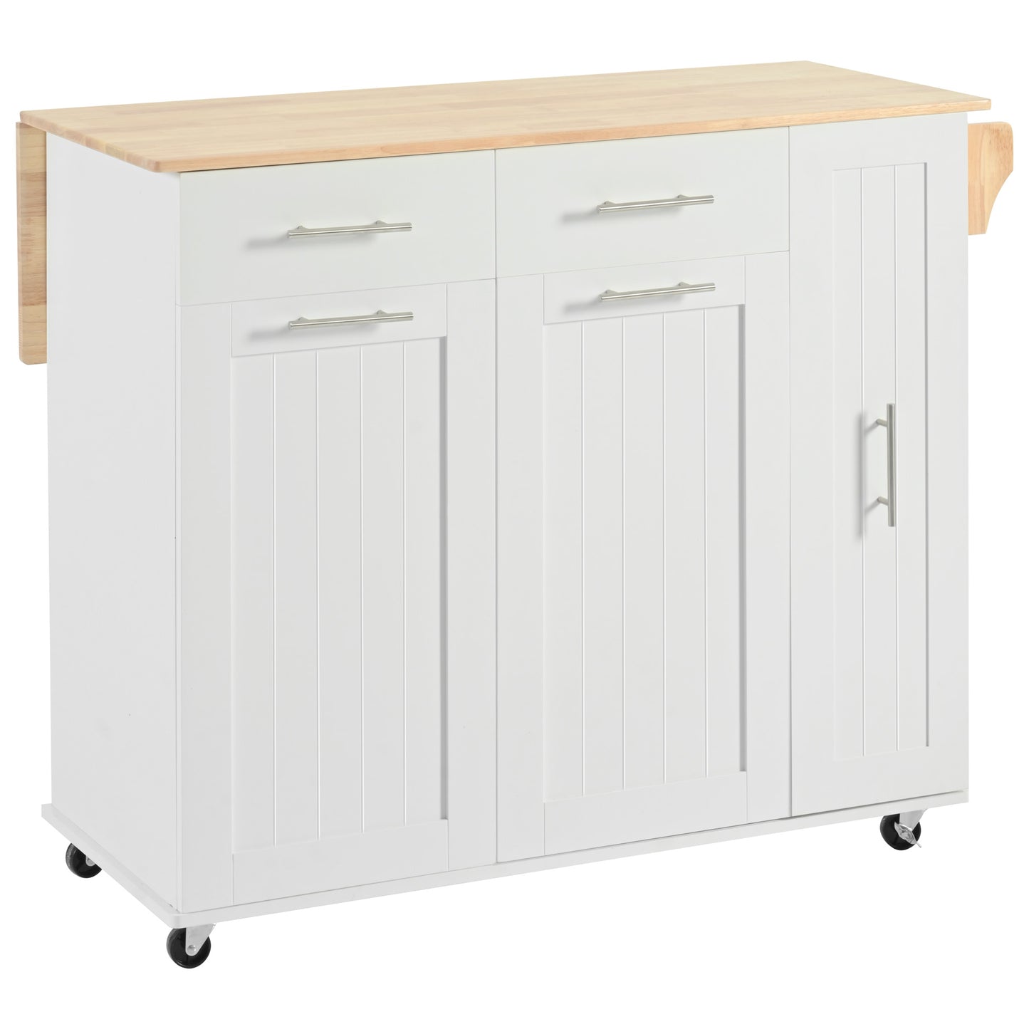 Kitchen Island with Drop Leaf, Kitchen Storage Cart with 3 Tier Pull Out Cabinet Organizer, Internal Storage Rack, Rolling Kitchen Cart on Wheels with Towel Rack, 2 Drawers, for Kitchen, White