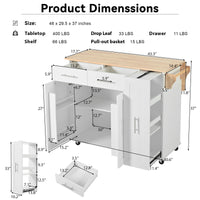 Kitchen Island with Drop Leaf, Kitchen Storage Cart with 3 Tier Pull Out Cabinet Organizer, Internal Storage Rack, Rolling Kitchen Cart on Wheels with Towel Rack, 2 Drawers, for Kitchen, White