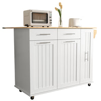 Kitchen Island with Drop Leaf, Kitchen Storage Cart with 3 Tier Pull Out Cabinet Organizer, Internal Storage Rack, Rolling Kitchen Cart on Wheels with Towel Rack, 2 Drawers, for Kitchen, White