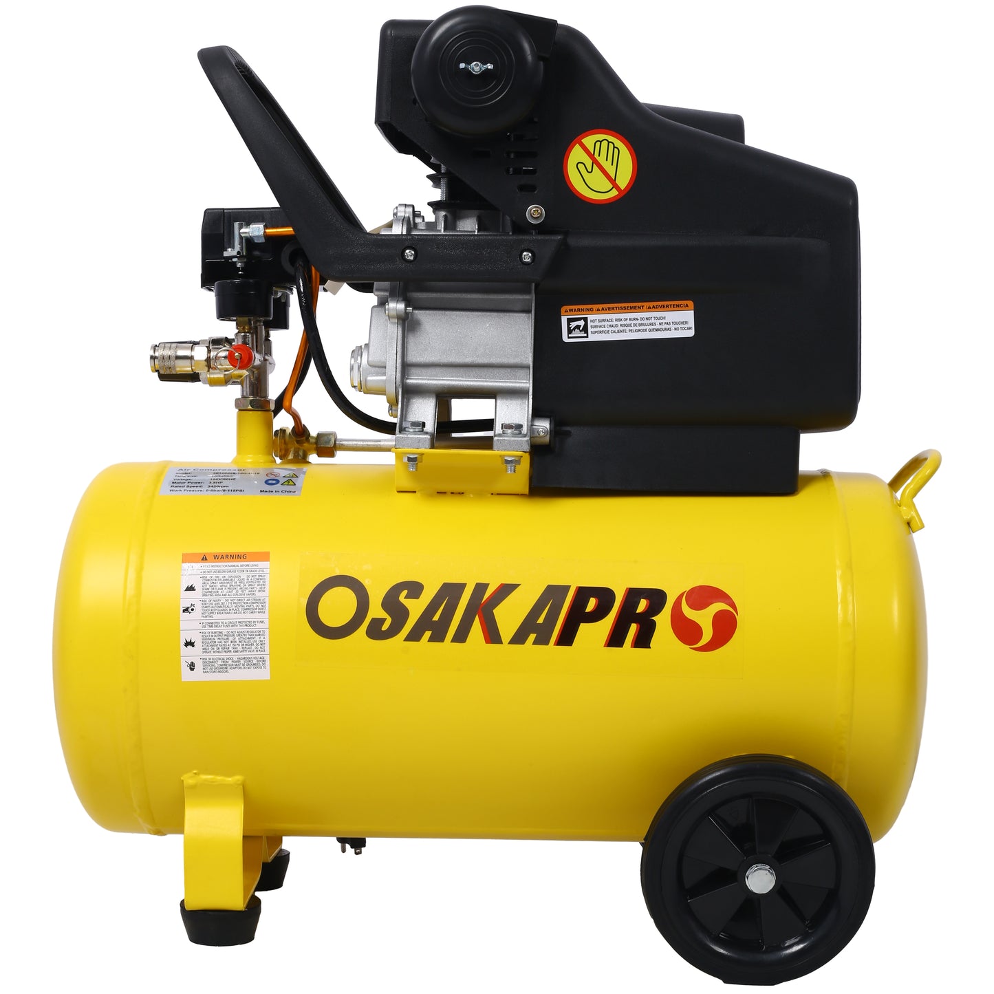 3.5HP Portable 10 Gallons Oil-Lubricated Air Compressor Tank Ultra Quiet Horizontal Tank Adjustable Pressure with Built-in Wheel