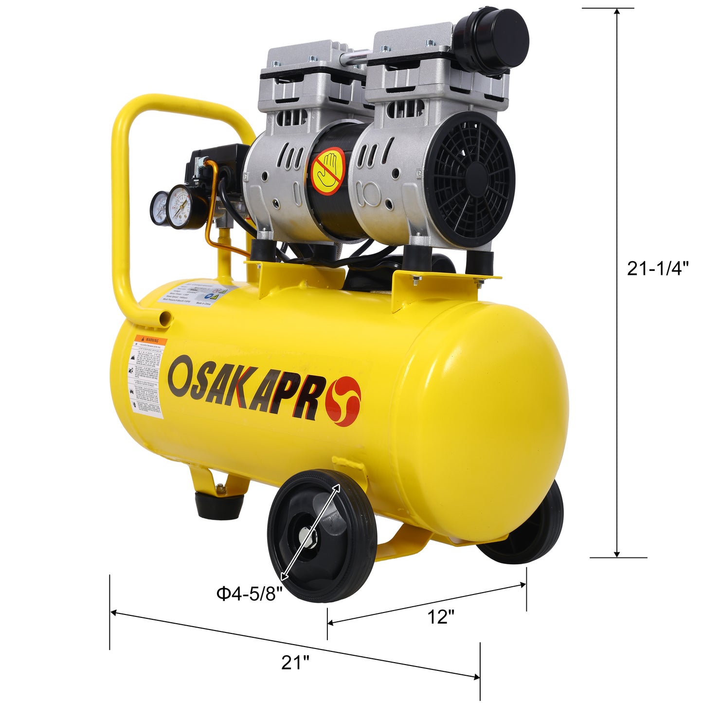 1.5HP Silent Oil-Free Air Compressor 8 Gallon, Oil-Free, Electric Shop Air Compressor Portable,Lightweight with Wheels, 70 dBA Noise Level, with Automatic Drain Valve,Yellow