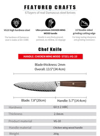 13.5-Inch Damascus Stainless Steel Kitchen Knife 67 Layer Vegetable Meat Fish Slicing Chopping Cooking Kitchen Knife, Professional Damascus Chef Knife Set