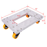 Movers Dolly Heavy Duty Furniture Dolly Trolley Cart  18''x12'' Aluminum Frame with 3'' TPU Professional Casters with Brake Option