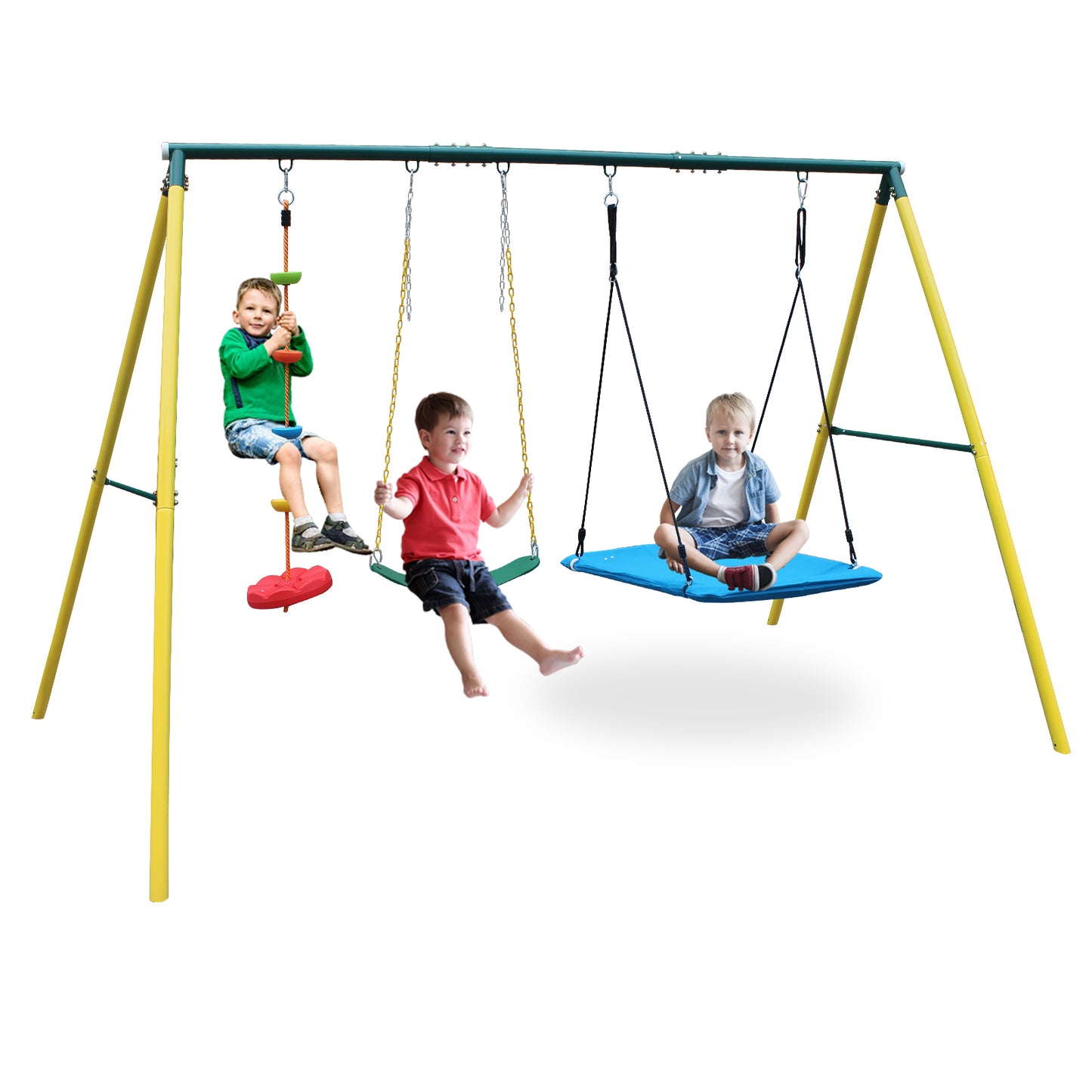 Indoor/Outdoor Metal Swing Set with Safety Belt for Backyard