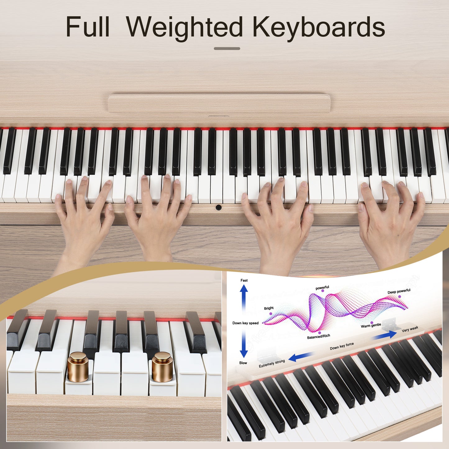 GDP-203 88 Key Standard Full Weighted Keyboards Digital Piano with Metal Stand, Power Adapter, Triple Pedals, Headphone，for All Experience Levels Natural Technology Wood Color