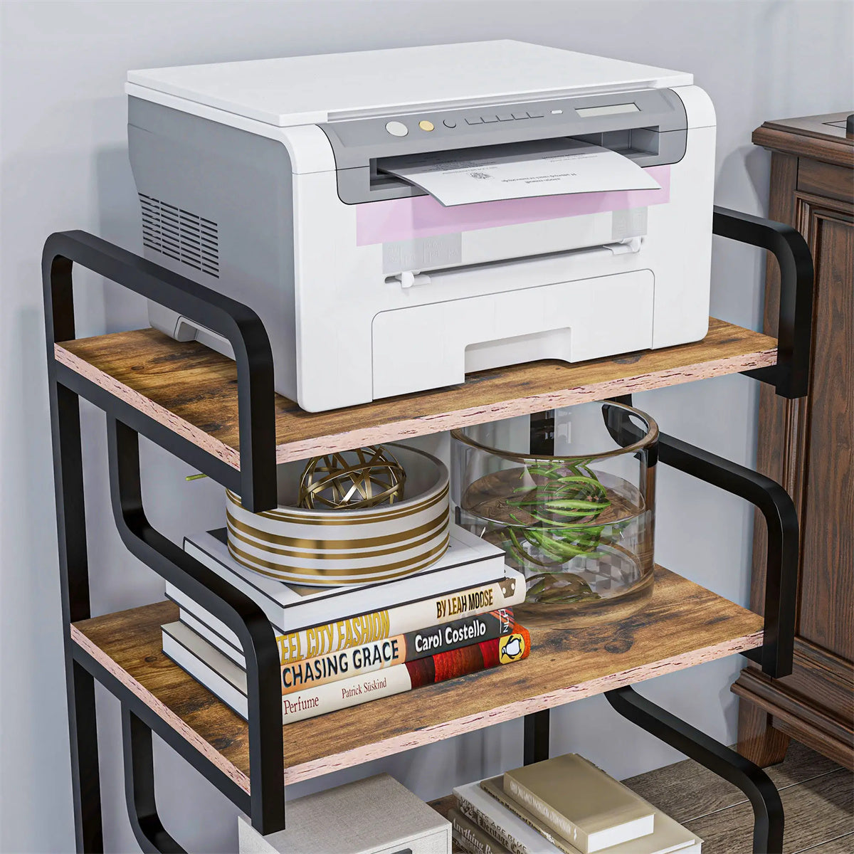 3-Tier Printer Stand，Free Standing Metal Storage Shelf