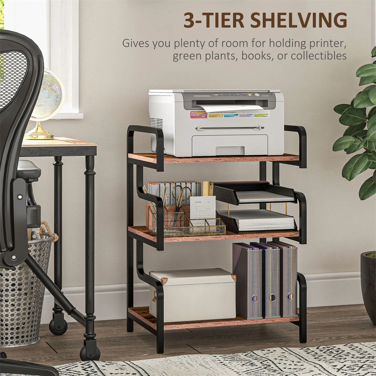 3-Tier Printer Stand，Free Standing Metal Storage Shelf