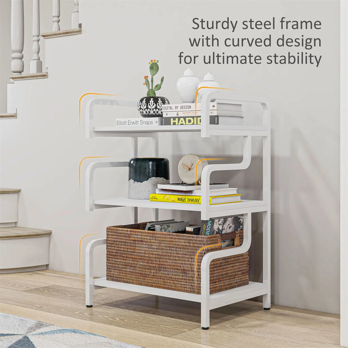 3-Tier Printer Stand，Free Standing Metal Storage Shelf white