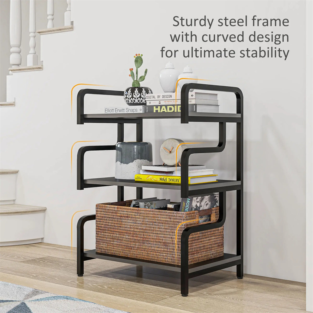 3-Tier Printer Stand，Free Standing Metal Storage Shelf Black