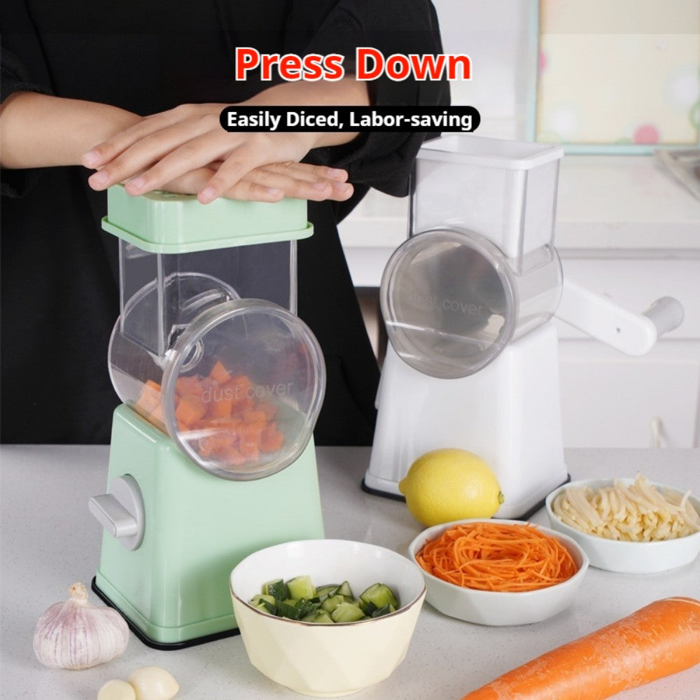 Premium Multi-Purpose Vegetable Chopper - Slices, grinds, chops and julienne fruits without much effort - Includes container, interchangeable blades and household kitchen supplies