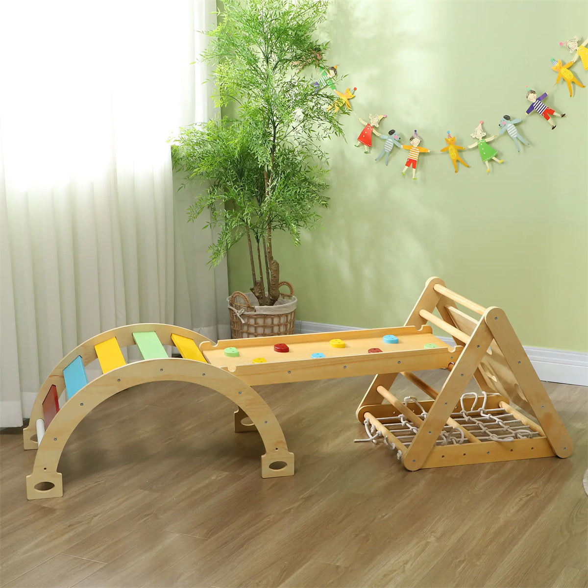 7 in 1 kids hiking triangle set with ramp and arched ladder