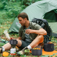 16Pcs Camping Cooking Ware Set Camping Stove Cookware Kit Aluminum Pot Pan Kettle Set with Bowls Knife Fork Spoon Carabiner Spatula Cutting Board for Hiking Picnic Outdoor