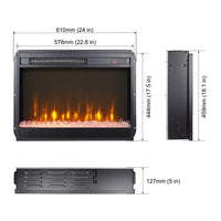 23 inch electric fireplace insert, ultra thin heater with crystal  & realistic flame, remote control with timer, overheating protection,with sidelight