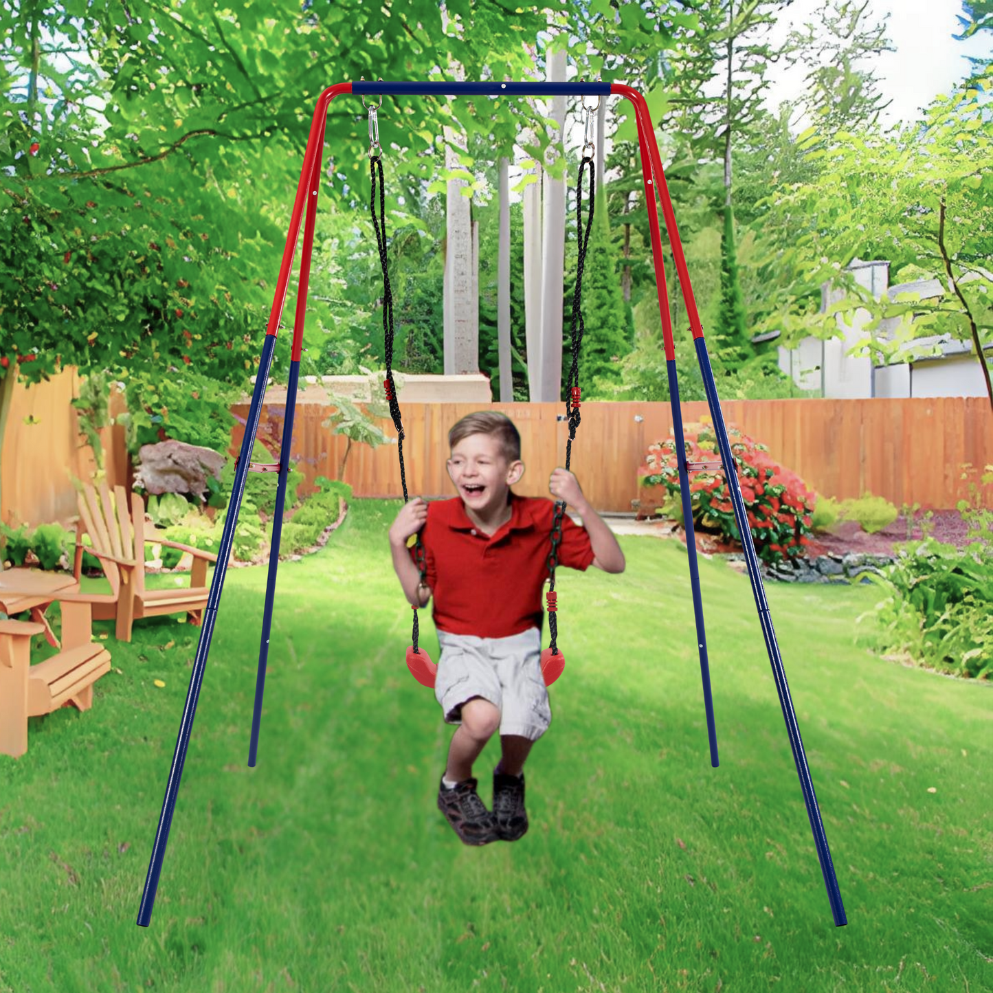 green and blue interesting 2 in 1 baby swing mental plastic safe swing set 110lbs for outdoor playground for age 3+