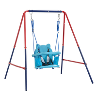 green and blue interesting 2 in 1 baby swing mental plastic safe swing set 110lbs for outdoor playground for age 3+