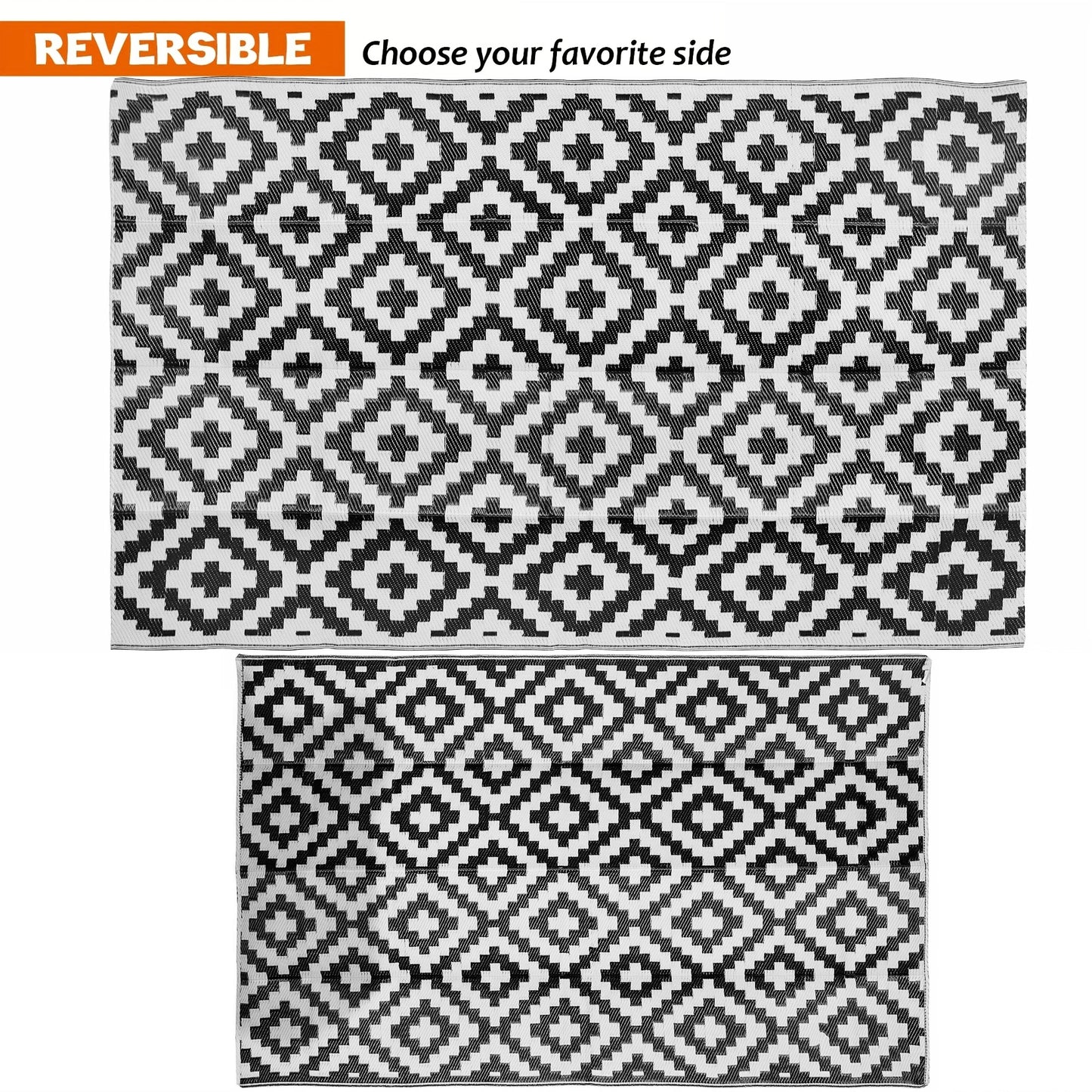 6 x 9 FT camping rug for RV mats outside, indoors, outdoor porches, decks, backyards, camping, balconies, picnics, black&white（Amazon Shipping）（Prohibited by WalMart）（No shipment on weekends）