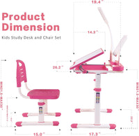 Desk for Kids Desk and Chair Set Kids Art Desk Drafting Table Desk Set with Adjustable Height, 40-Degree Tiltable Children Desktop, LED Light,Bookstand,Pink