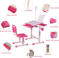 Desk for Kids Desk and Chair Set Kids Art Desk Drafting Table Desk Set with Adjustable Height, 40-Degree Tiltable Children Desktop, LED Light,Bookstand,Pink